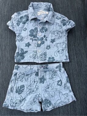 Disney Stitch Baby Outfit 6M Blue Hawaiian Shirt & Shorts Set